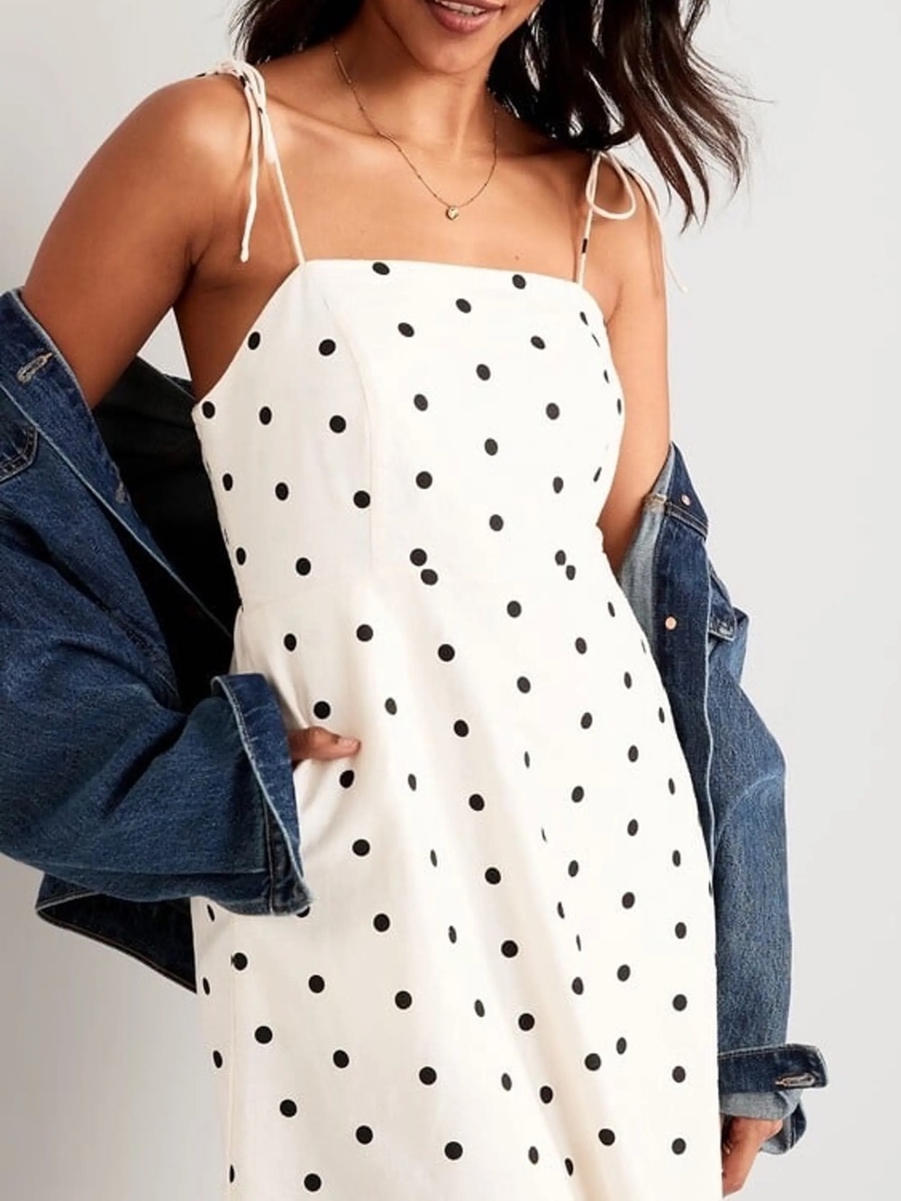 Old Navy - Linen Blend Black and White Polka Dot Mini Dress